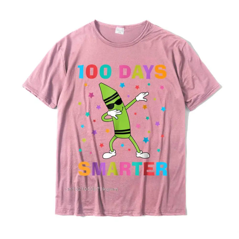 100 Days Smarter 100th Day Of School Dabbing Crayon T-Shirt Slim Fit Custom Top T-Shirts Cotton Man Tops Shirts Casual