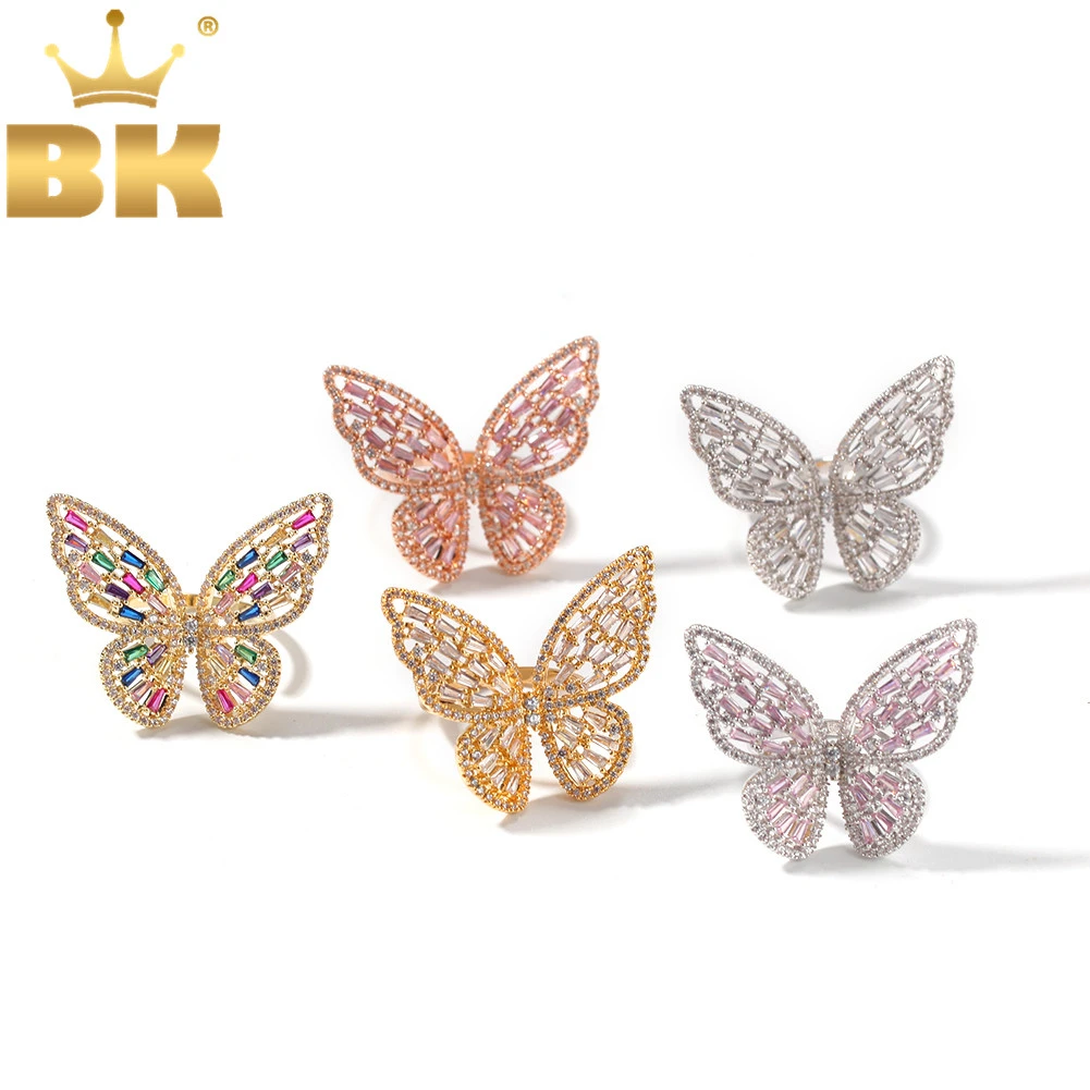 THE BLING KING Hiphop Butterfly Resizable Rings  For Men Women Band Ring Fashion Bling Bling CZ Paved  Jewelry Drop Shipping