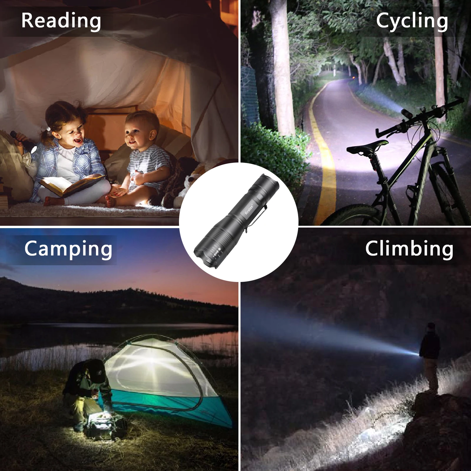 La torcia protettiva portatile Hixon con abbagliamento a LED a 4 modalità può Zoom per sport all'aria aperta e fari per biciclette utilizzando 18650