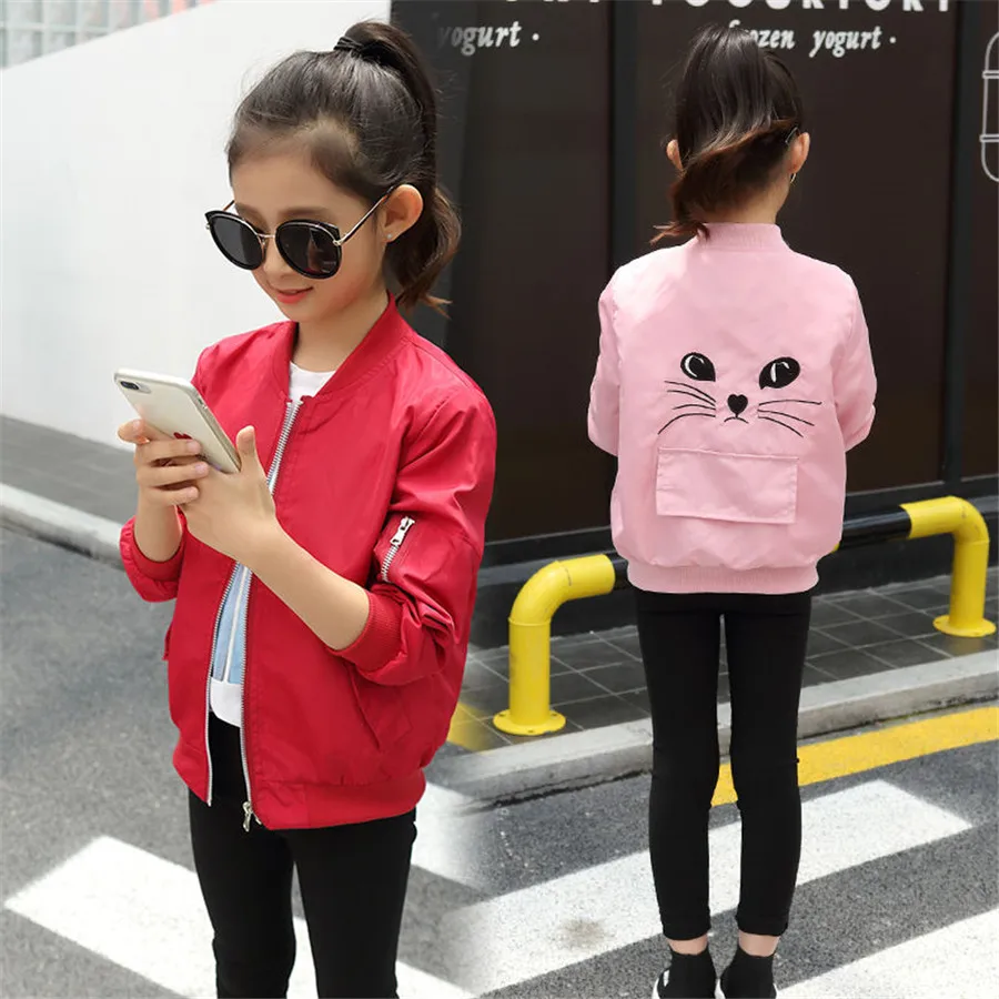 Toddler Girl\'s Bomber Jacket New Spring Autumn Baseball Jacket Children Kids Outerwear Tops Outfits Windbreaker Coat