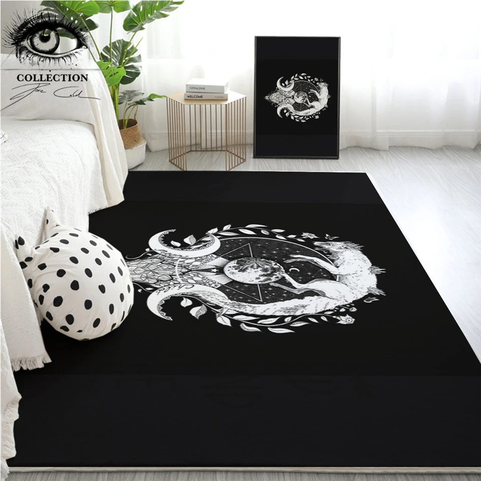 BeddingOutlet Fox Rectangle Area Rug 3D Print Living Room Rug Wild Animal Large Carpet Tribal Play Mat Moon Star Tapete DropShip