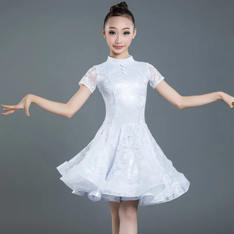 Latin Dance Dress Lace Short Sleeve Competition Performance Clothes Rumba Cha Cha Samba Dancing Dresses Girls Dancewear DN3903