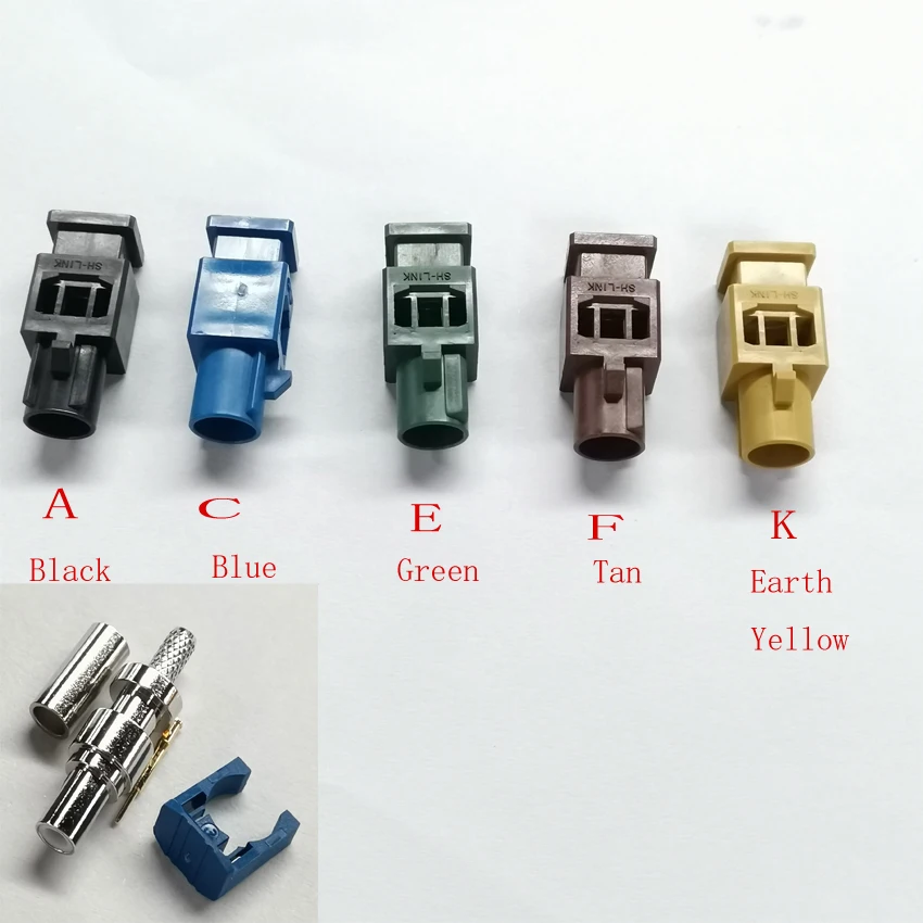 

5PCS/Lot Fakra Crimp Male Adapter Jack/Plug Connector RF Coaxial A C E F K Long-Type For RG316/RG174 Cable 180 degree