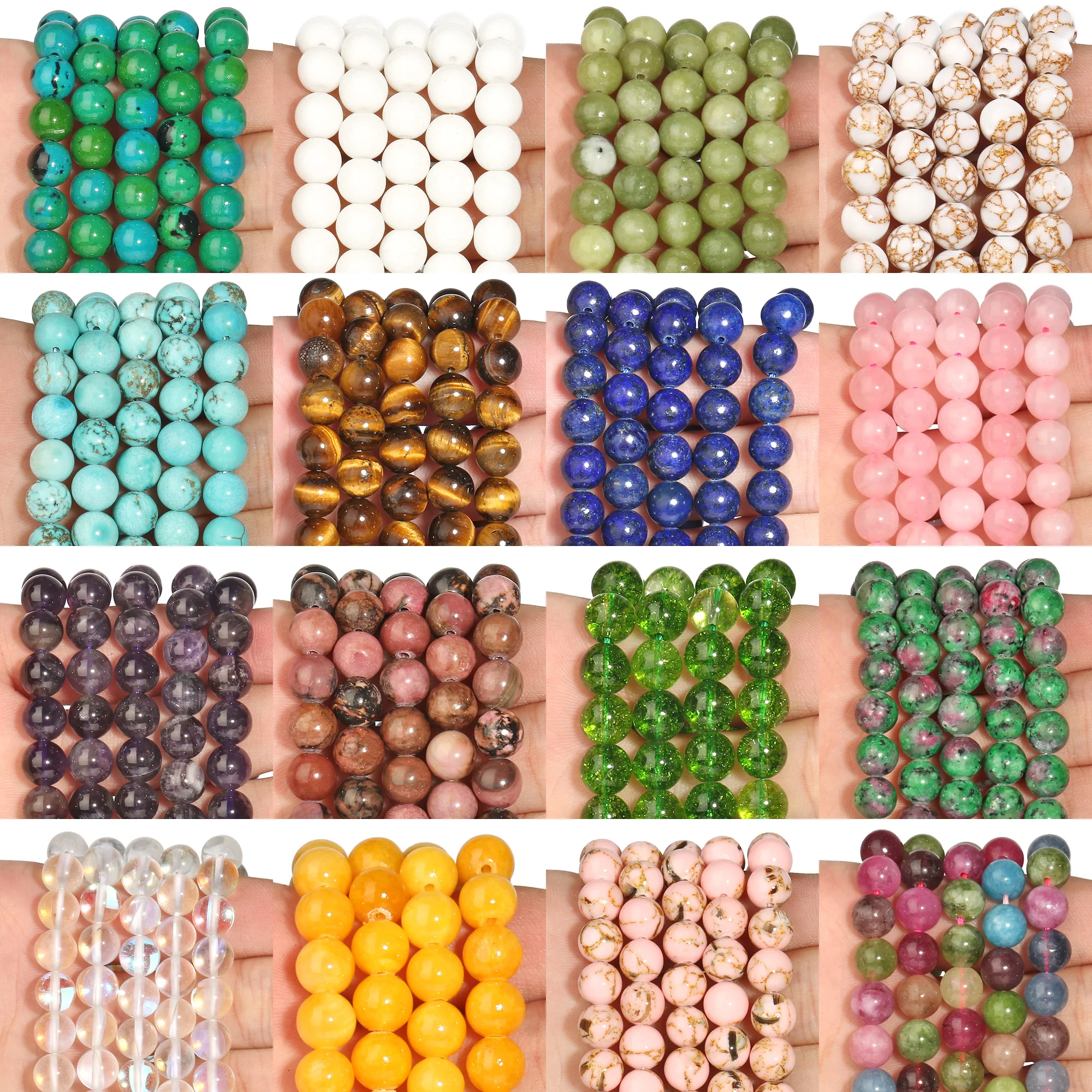 4-10mm Lapis Lazuli Tourmaline Aquamarine Tiger Eye Natural Stone Round Loose Beads For Jewelry Making Diy Bracelet 15inches