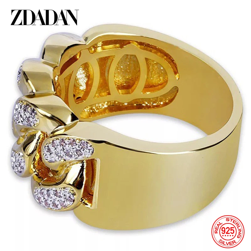 Zdadan Sterling Silber 18 Karat Gold Zirkon Ring für Männer Frauen Modeschmuck Party Geschenk