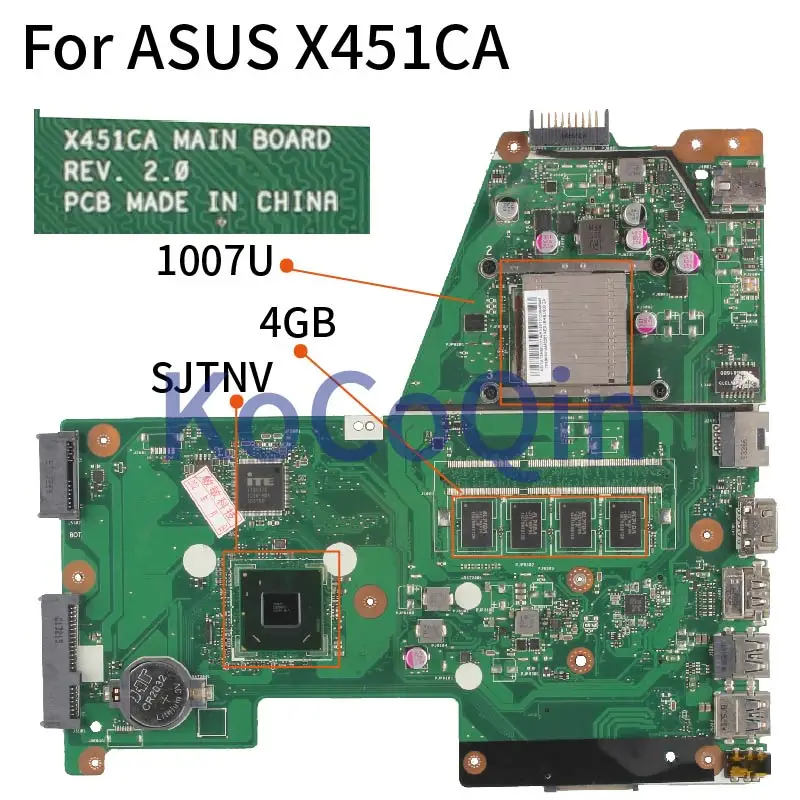 

For ASUS X451CA 1007U Notebook Mainboard REV.2.0 SJTNV HM70 With 4GB RAM Laptop Motherboard