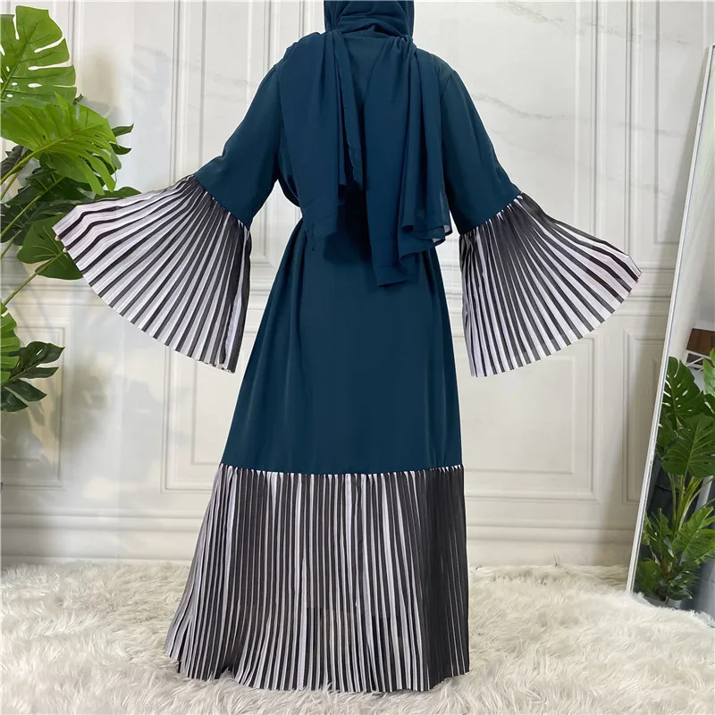 Abaya Patchwork pieghettato musulmano per le donne sera arabo Jilbab islamico Ramadan caftano Maxi abito aperto Kimono medio oriente moda