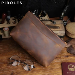 Handmade Genuine Leather Men Clutch Wallet Vintage Large Capacity Long Wallets For Male Portable Organizer Handbag Hand Bag Tote