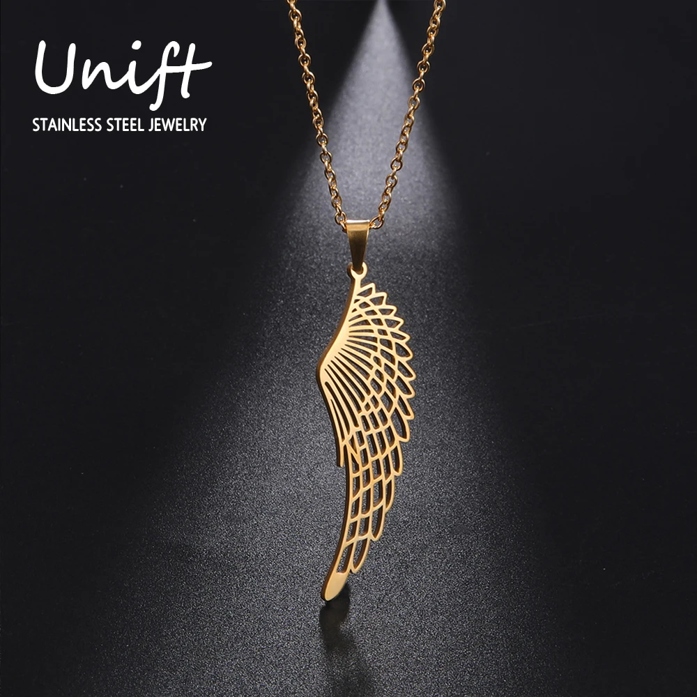 Unift Angel Wings Necklace for Women Men Punk Fashion Jewelry Archangel Feather Pendant Stainless Steel Chain Necklace Gift 2024