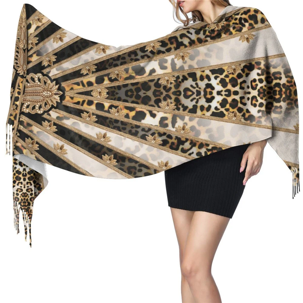 

WHEREISART 3D Leopard 2021 Luxury Winter Warm Women Scarf Florals Thick Blanket Shawls and Wraps Scarves For Laides High Quality