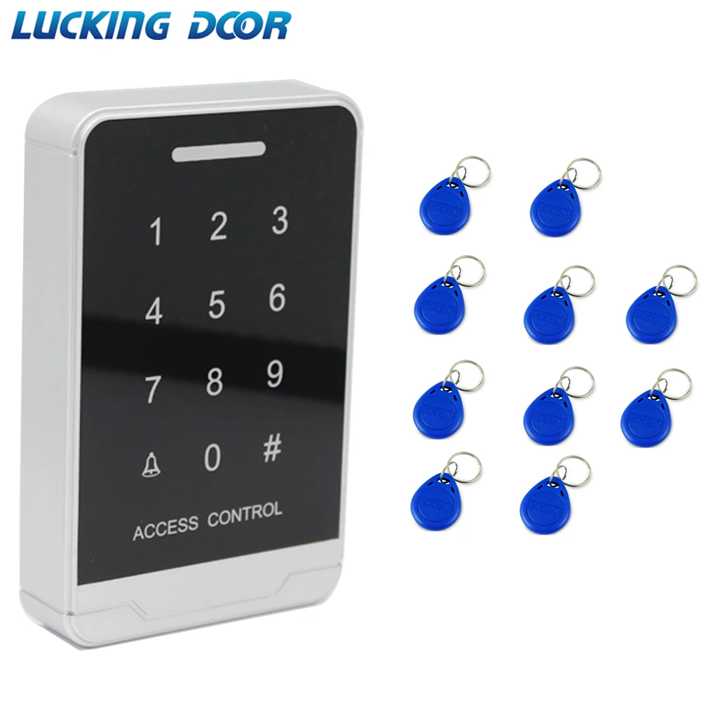 

LUCKING DOOR Standalone Access Controller with 10pcs EM keychains 125Khz RFID Access Control Keypad digital touch panel Reader