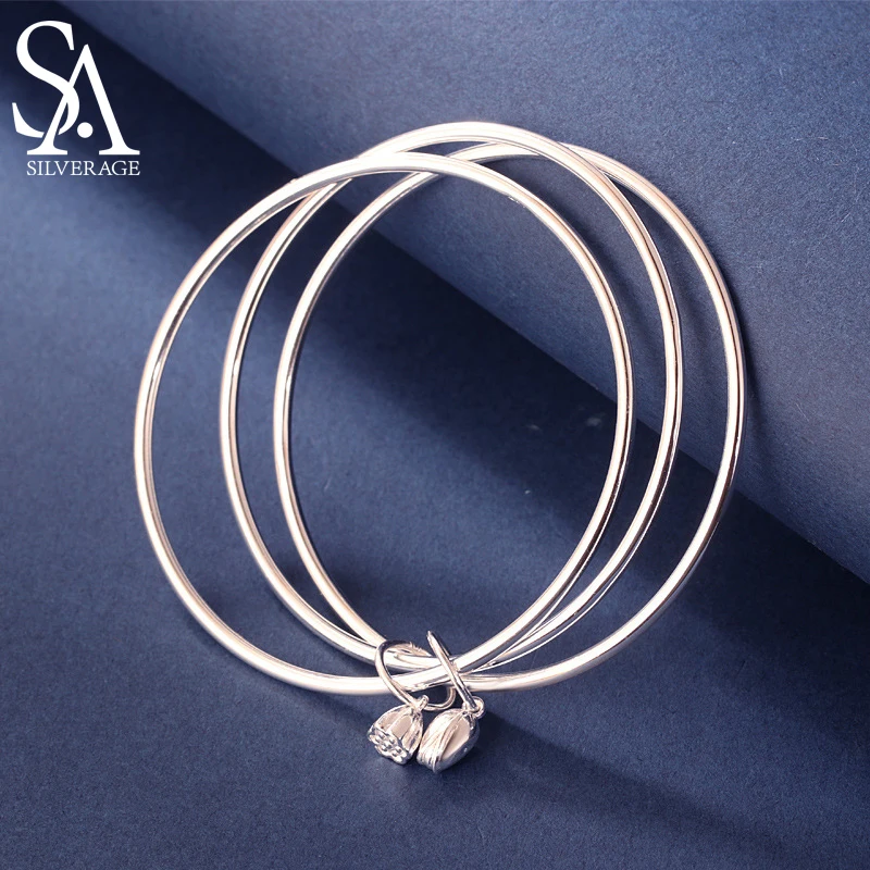 

SA SILVERAGE Seedpod of Lotus 999 Silver Bracelet Female Two Happy Pure Silver Glossy Young Silver Bracelet Couple Jewelry