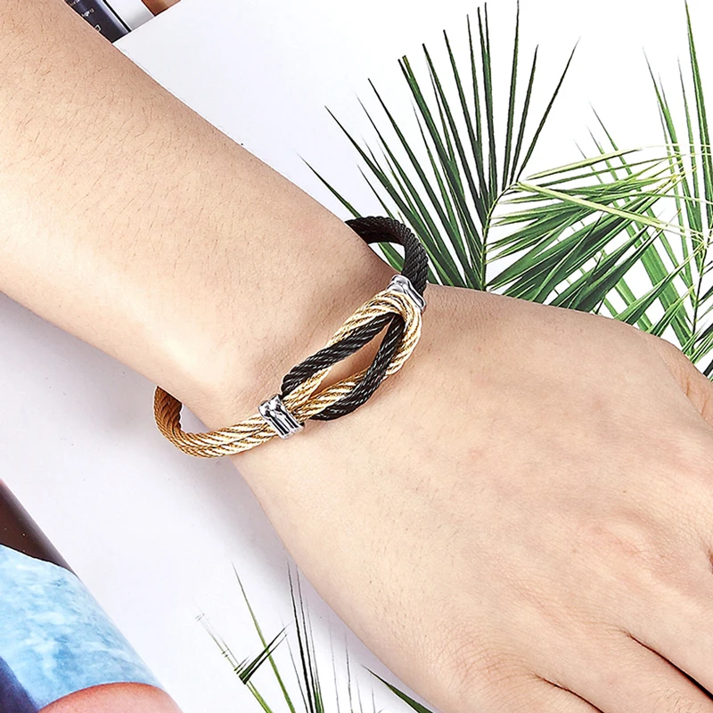 Classic Design Stainless Steel Stripe Wire Adjustable Size Cuff Bracelet & Bangle 4 Colors Bracelet For Women Jewelry Gift B349