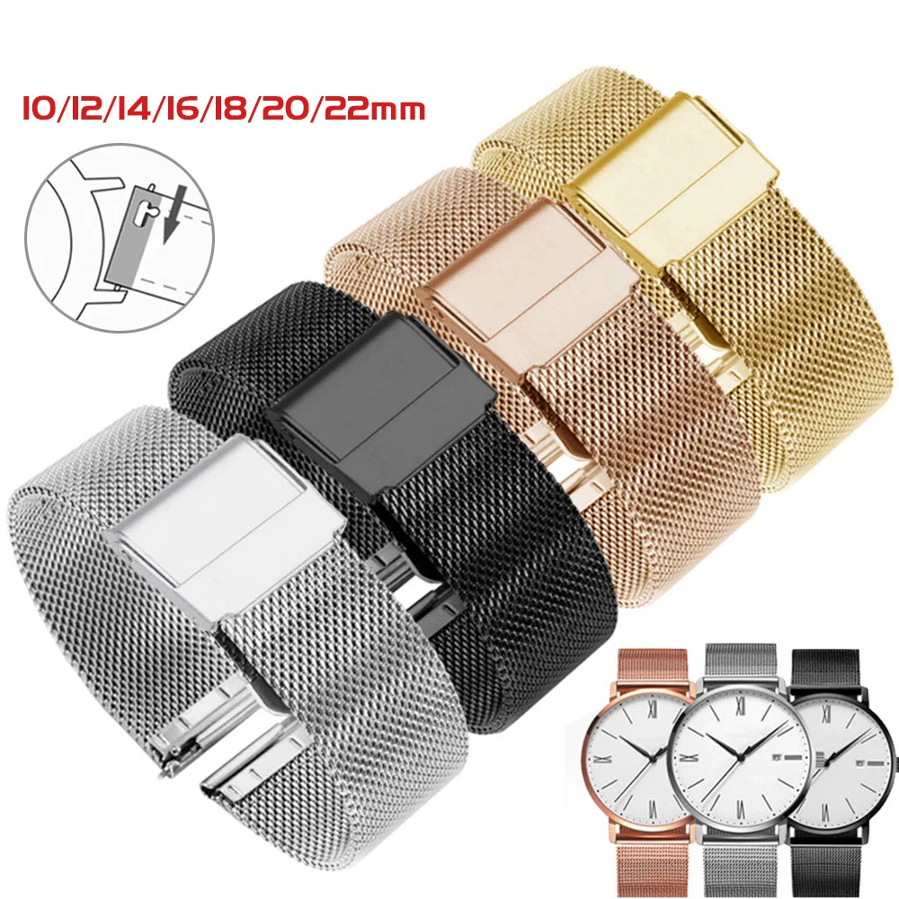 Milanese Loop Strap 12/14/16/18/20/22/24mm Men Women Universal Quick Release Stainless Steel Metal Bracelet Smart Watch Band