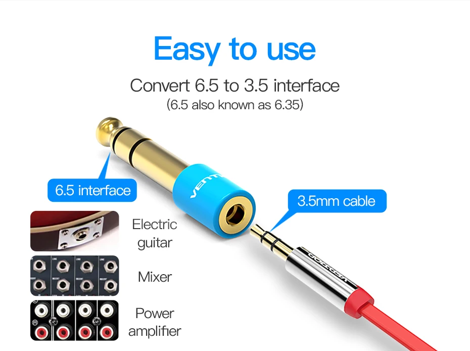 Vention 6,5 mm auf Klinke 3,5 mm Mikrofon-Audiostecker für Verstärker E-Gitarre Adapter Aux-Kabel 3,5 Klinke 6,35 Konverter 2 Stück – Detail 5
