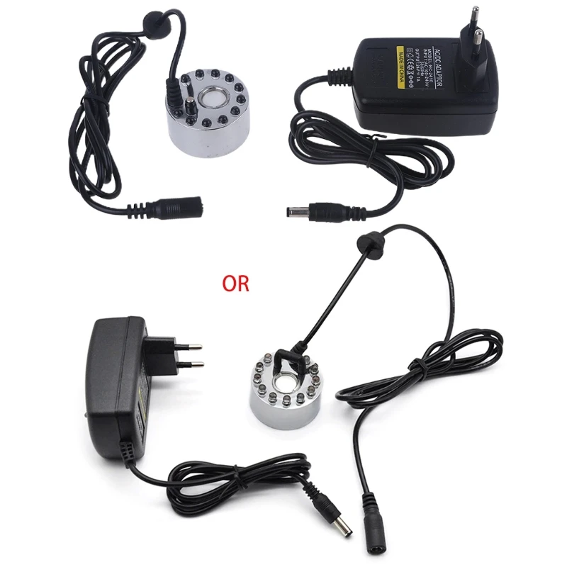 Generador de niebla ultrasónico, nebulizador, fuente de agua, estanque, 12 LED, atomizador, humidificador de aire, enchufe de EE. UU./REINO