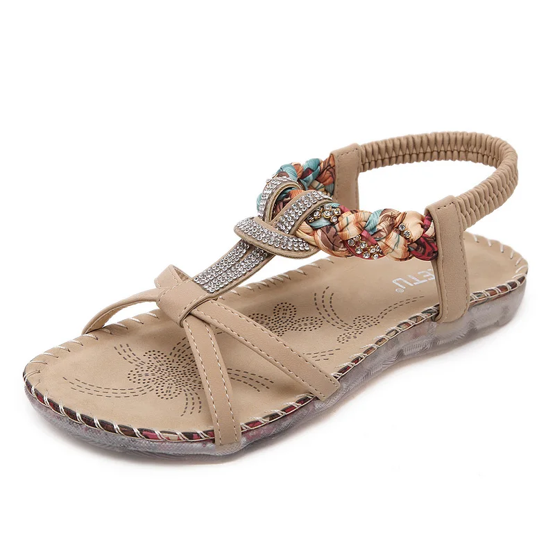 UMMEWALO Sandals Women Thong Flat Strappy Sandals Designer Flowers Rhinestone Gladiator Sandal Summer Shoes Zapatos Mujer