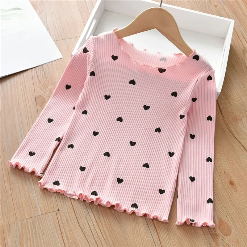 Girls Spring Autumn New Bottoming Shirts Children\'s Long-sleeved T-shirts Korean Style Love Pattern Baby Inside Tops In Winter