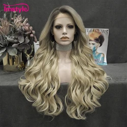 Imstyle Ombre Blonde Lace Wig Synthetic Lace Front Wig Long Water Wave Wigs For Women Heat Resistant Fiber Daily Wigs