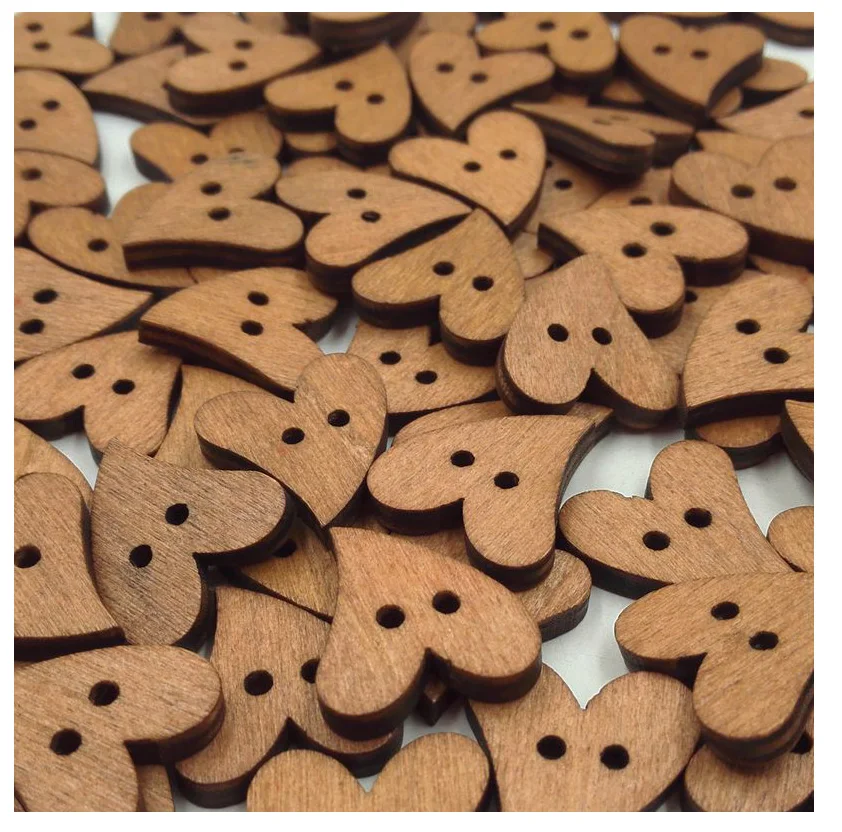 

800pcs Brown Coffee Wooden Buttons ,20MM 2 holes Heart-shaped Buttons clothing Button Accessories