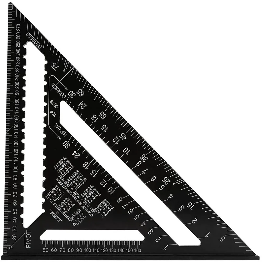 7/12inch Speed Square Metric Aluminum Alloy Triangle Ruler Squares for Measuring Tool Metric Angle Protractor Woodworking Tools