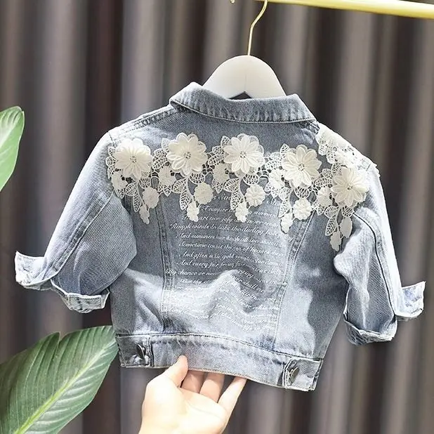 

New Spring denim lace Children Coat 2020 Girl kids Cartoon Cotton Jacket good quality comfortable cute baby Clothes