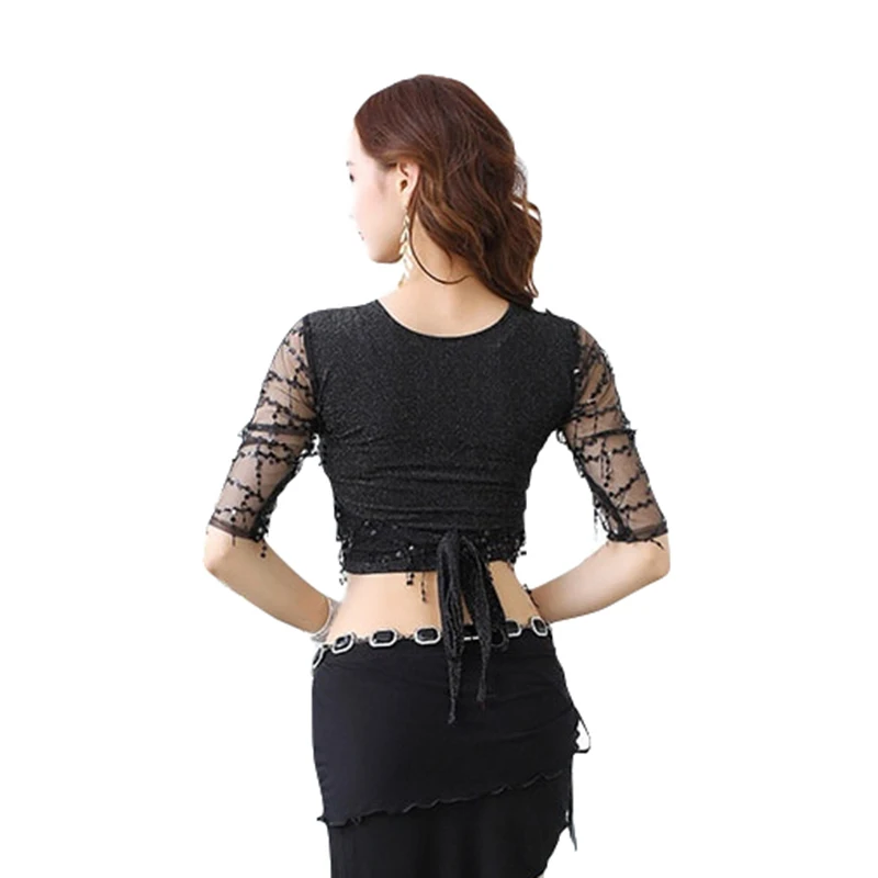 Vrouwen Dance Wear Kostuum Accessoires Elastische Mesh Base Met Pailletten Franjes Buikdans Glanzend Tops Klasse Slijtage