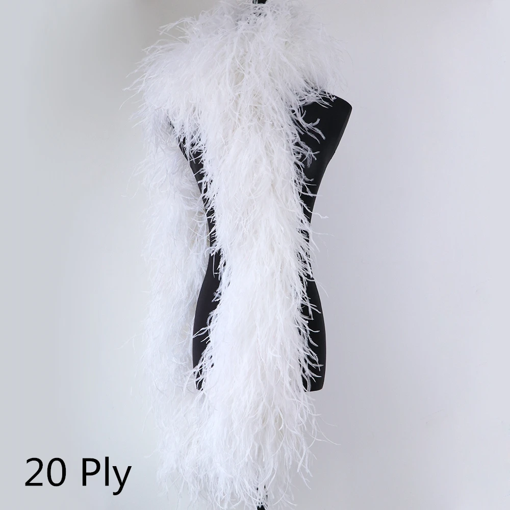 1-20ply Dyed Natural Ostrich Feathers Boa 2 Meters White Ostrich feather Shawl for Wedding Party Dress Sewing Decoration Scarf