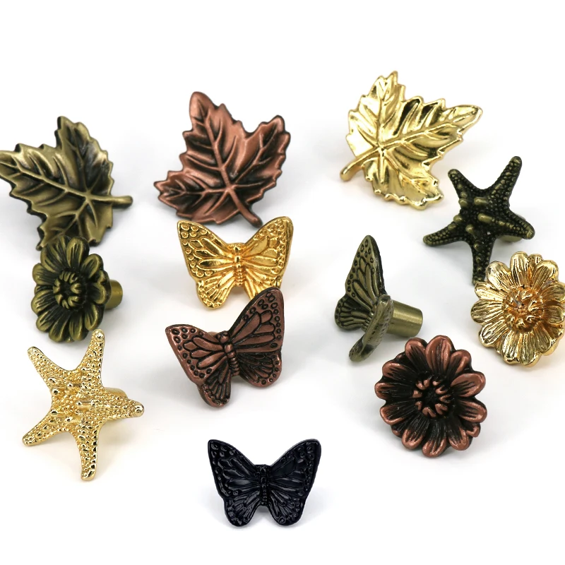 1x Antique Starfish Leaf Drawer Knobs Cabinet Handle Furniture Vintage Flower Butterfly Pulls