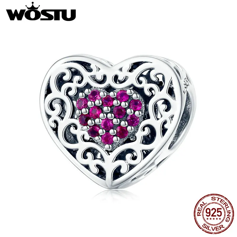 WOSTU Heart Shape Beads Charms 100% 925 Sterling Silver Fit Original Bracelet Pendants DIY Necklace Wedding Lover Jewelry image 6