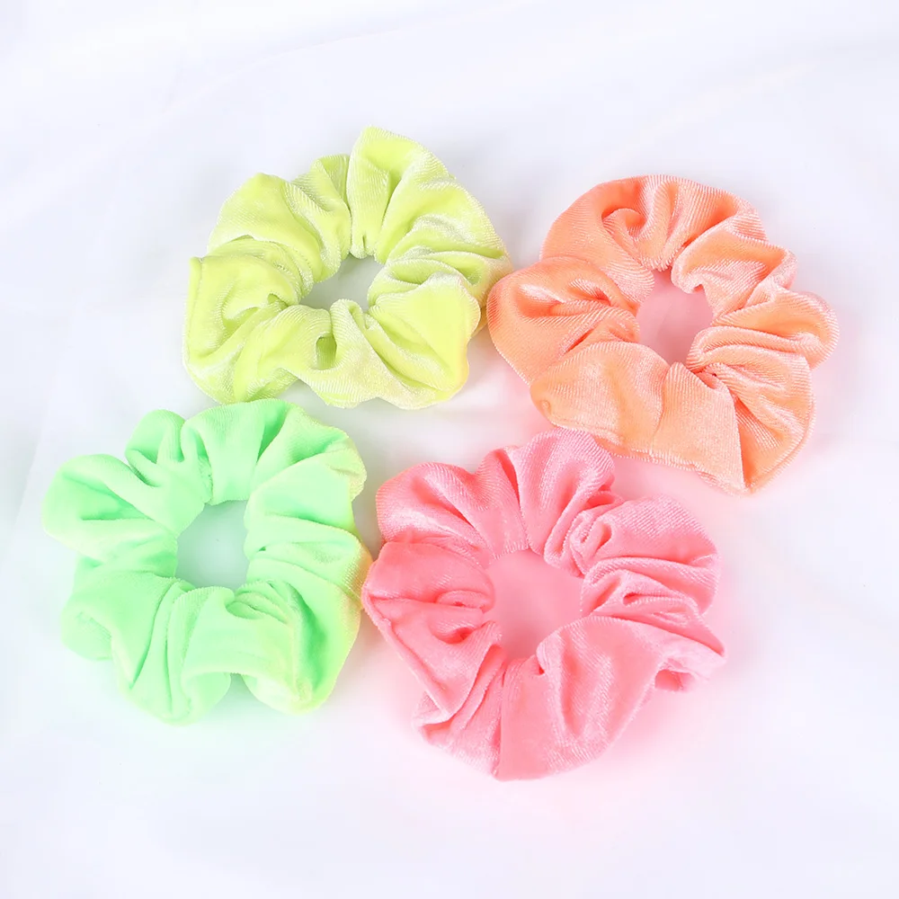 

Fluorescent Color Velvet Scrunchies Elastic Hair Bands Women Girls Solid Ponytail Holder Hair Ties Rubber Band Hair Accessories