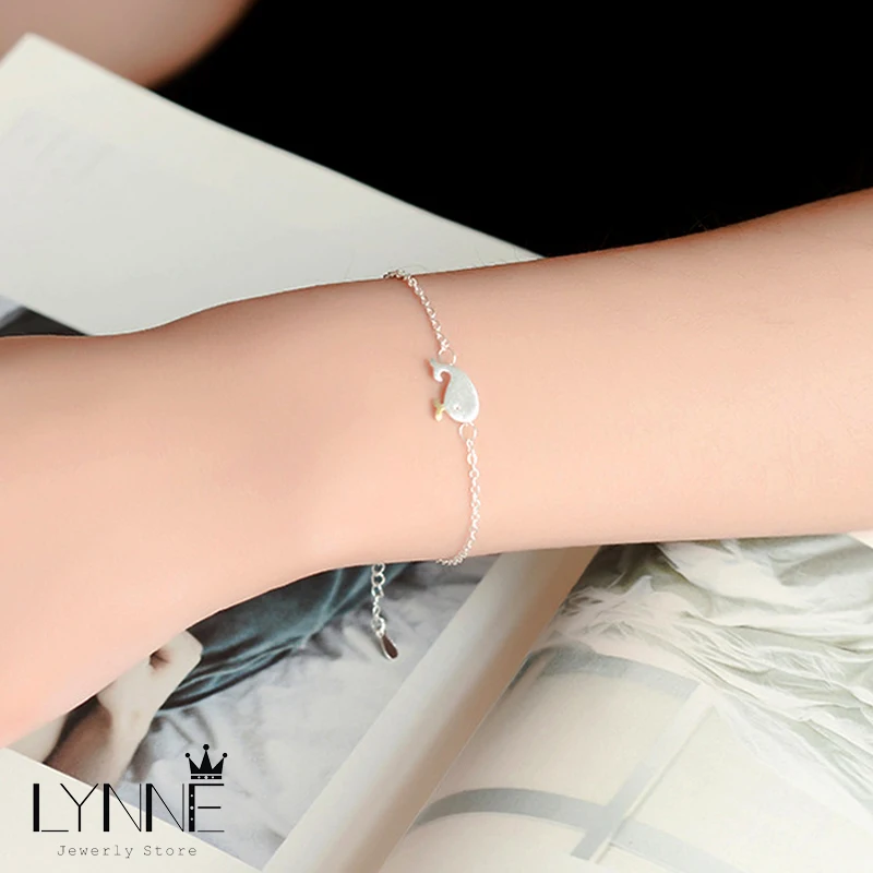 Hot Sale Fashion Simple Dolphin Pendant Bracelets 925 Sterling Silver Charm Whale Bracelet Hand Chain Women&Girl Jewelry Gift