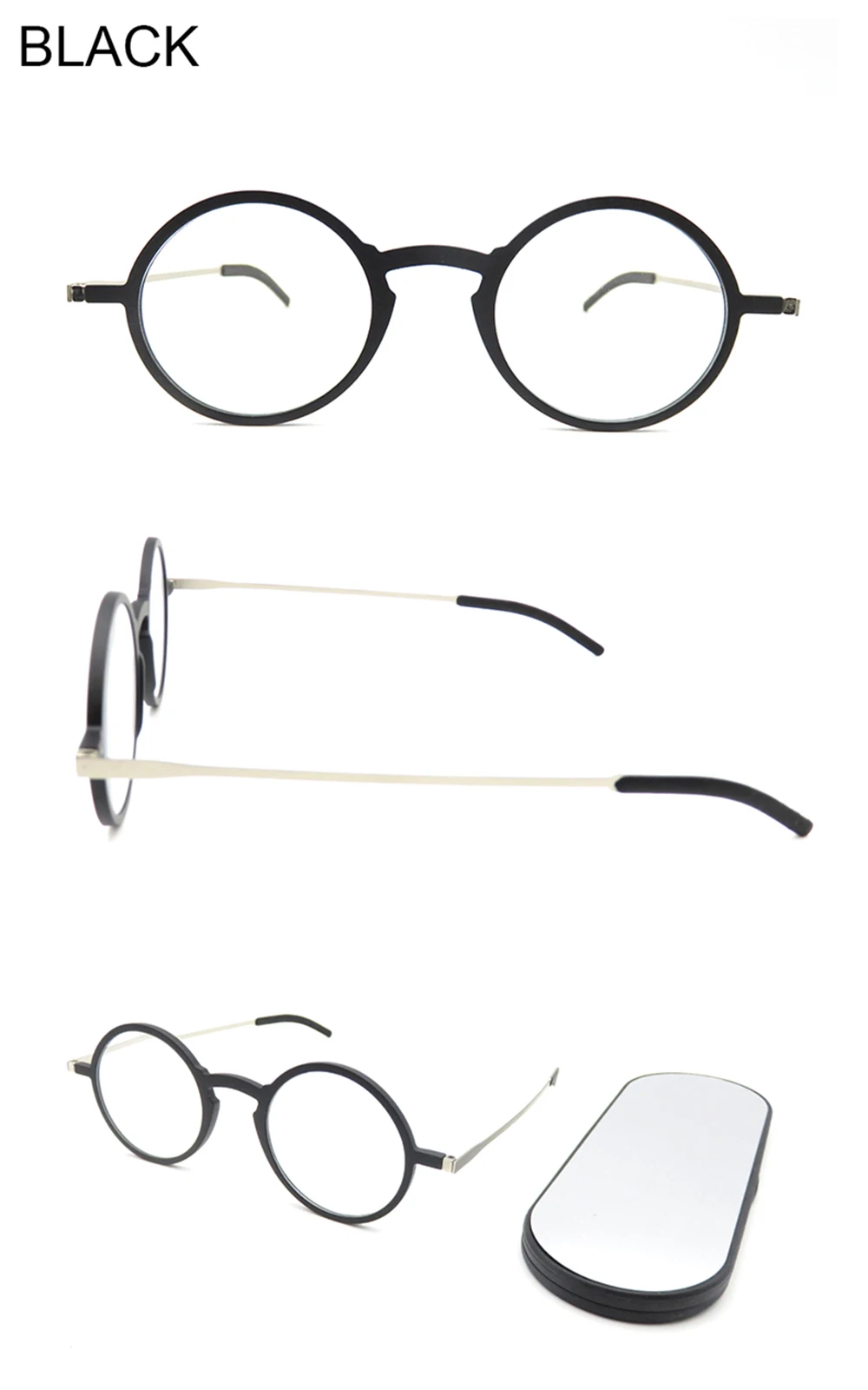 Dünne Lesebrille Protable Tasche Presbyopie Brillen Anti-Blue Ray Brillen Brillen Mit Fall Runde Brille Rahmen +2 – Detail 5