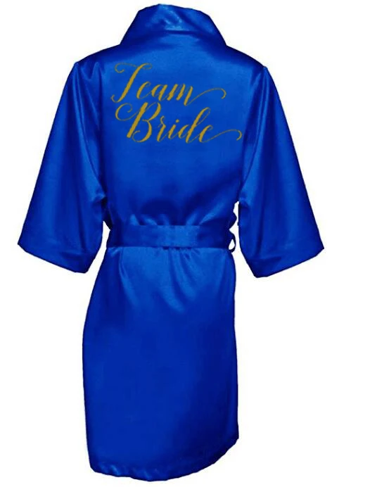 Satin Silk Robes Plus Size Wedding Bathrobe Bride Bridesmaid Mother Maid of Honor Gown Women Clothing Sleepwear Royal blue