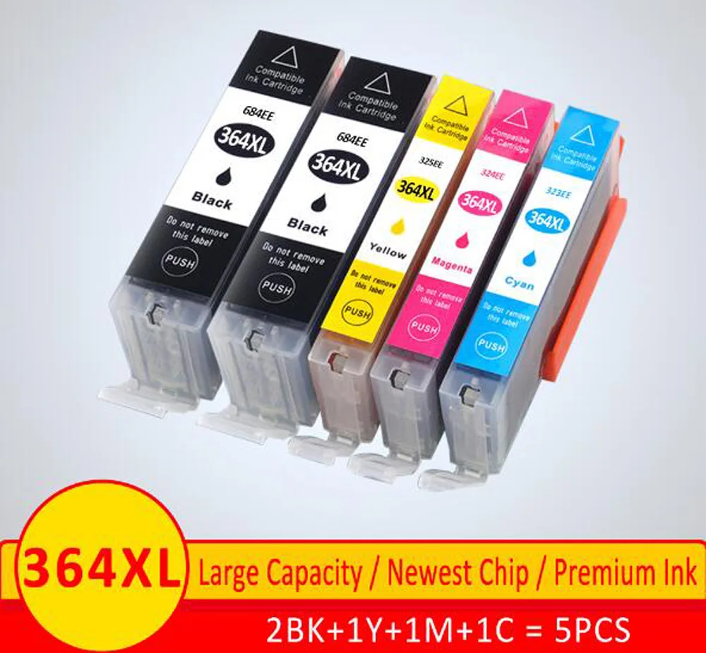 

5pk compatible Ink cartridge HP 364 HP364 364 XL for hp 5520 5524 6510 6520 7510 B109 B110 B209 B210 C309 C310 C410 Printer