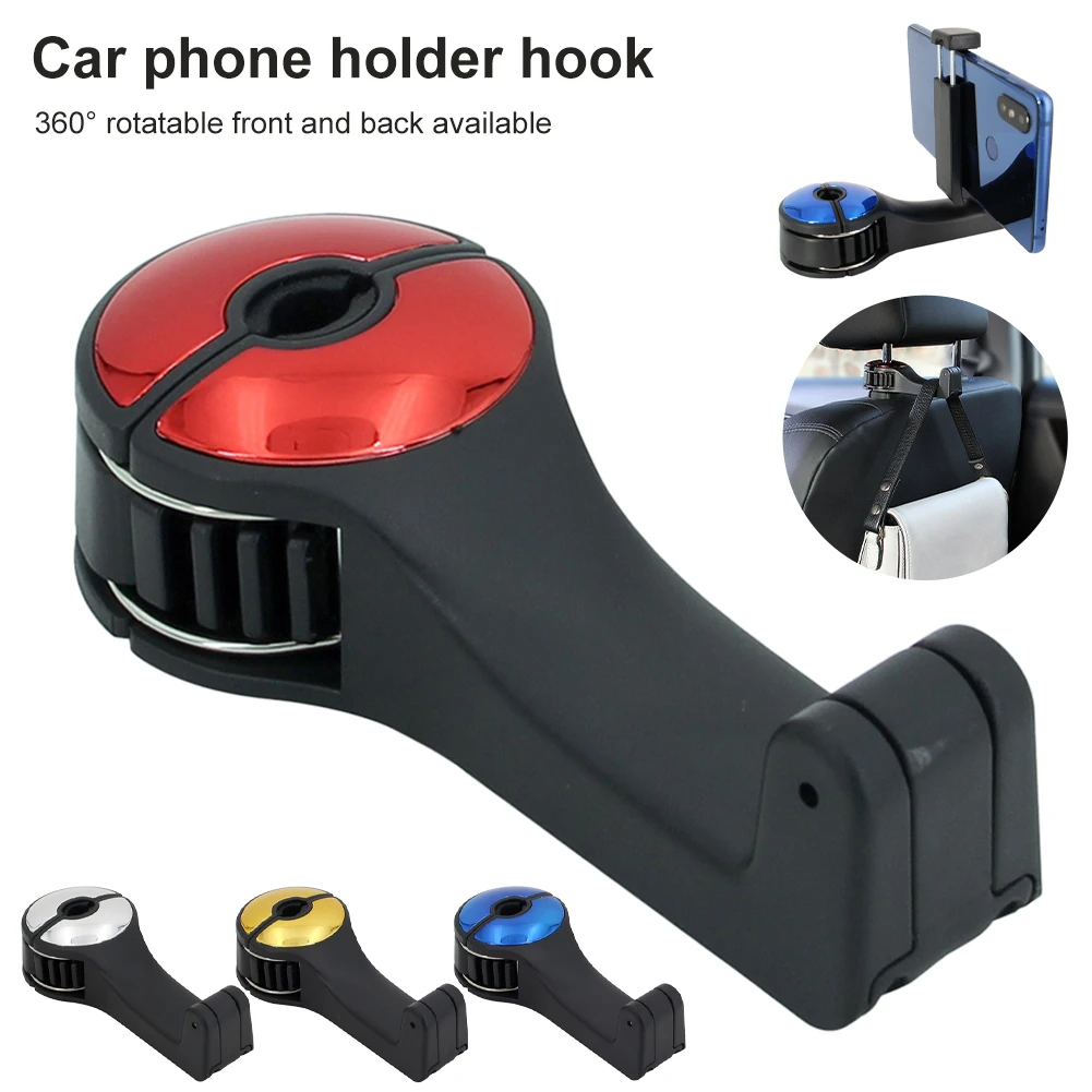 

2 In 1 360° Car Headrest Hook with Phone Holder Car Back Seat Hanger Organizer for Clothes Handbag Car Interior Accessories