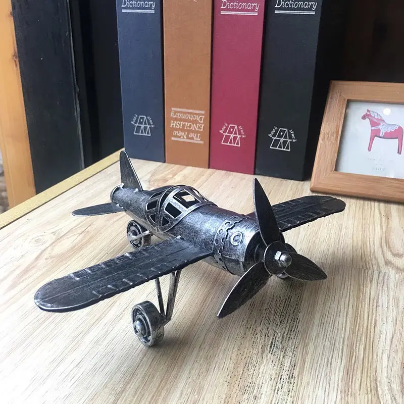 Creative Home Decoration Iron Model Knick-knacks Vintage Airplane Gray Interior Bar Living room Bedroom  2021 New Decoration