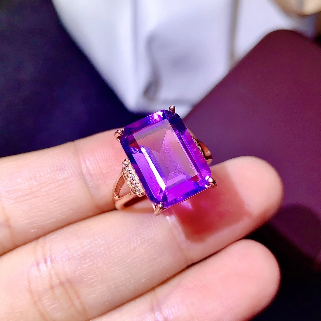 CoLife Jewelry 100% Natural Amethyst Ring for Party 10mm*14mm Emerald Cut Amethyst Silver Ring 925 Silver Amethyst Jewelry