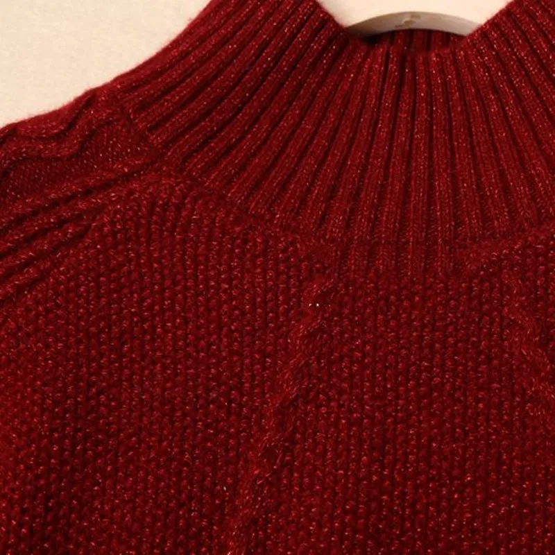 sweater women half high neck loose 100% wool knitted sweater pullover large Solid color size sweater women Spring/Autumn/Winter