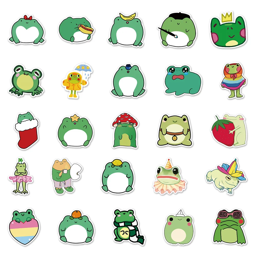 50pcs Cute Cartoon Frog Stickers For Notebooks Stationery Laptop Kscraft Kawaii Sticker Scrapbooking Material Craft Supplies