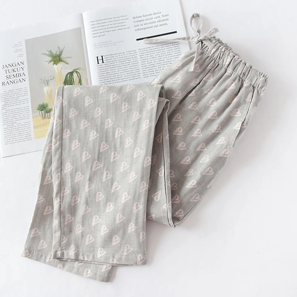 Cotton Pajamas Pants Couples Home Pants Women Sleepwear Cute Night Pants Loungewear Print Sleep Bottoms Loose Pants Night gown