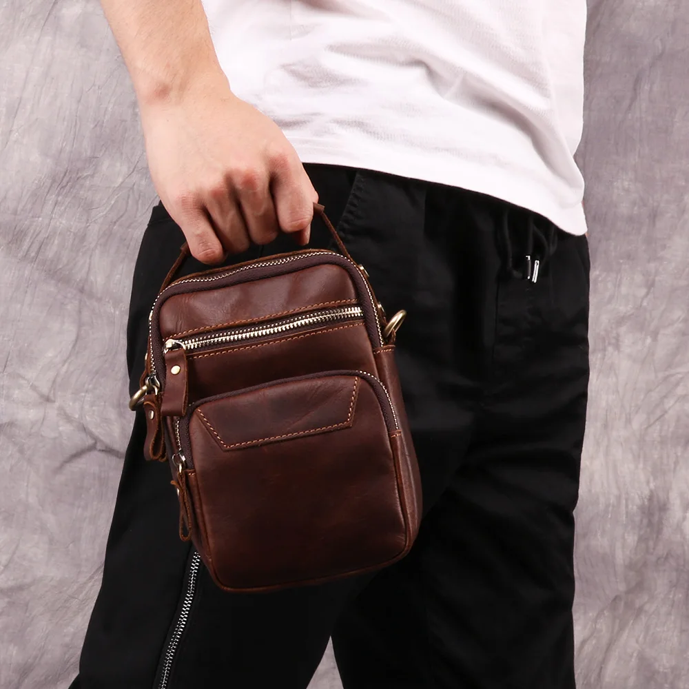 JOYIR Vintage Men Messenger Bag Genuine Leather Male Shoulder Bags Small Crossbody Bag For Mens Multifunctional Leather Belt Bag