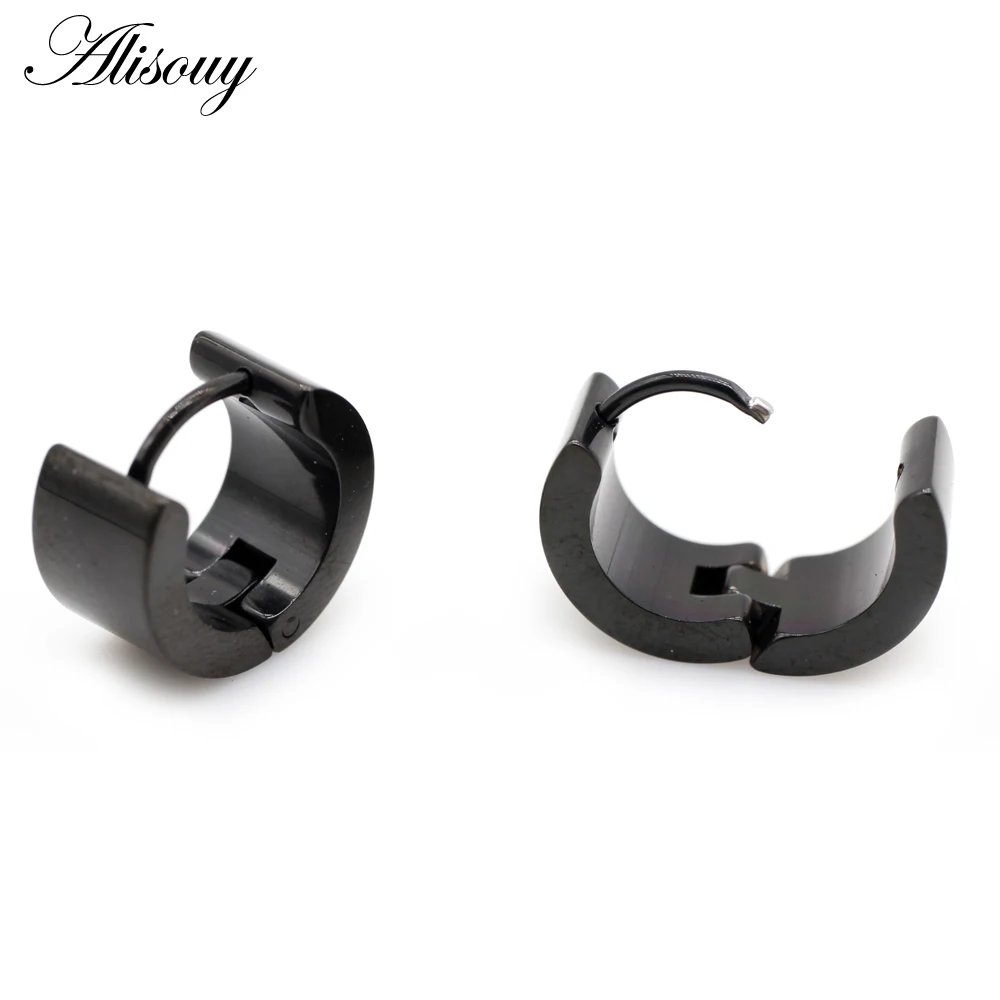 Alisouy 2pc Stainless Steel Black hoop Earring 6mm 7mm width 9mm hoop ear Men Punk Earrings Men\'S Jewelry Gothic unisex Earrings