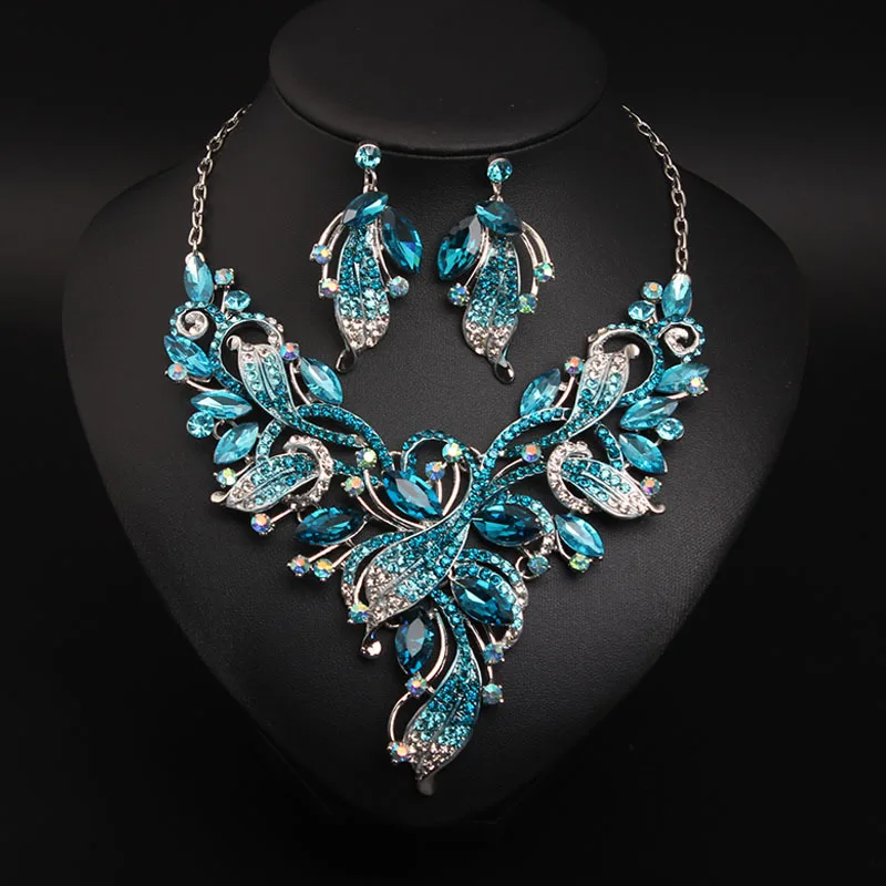 New Bridal Jewelry Set Crystal Necklace Earrings Sets Statement Choker Bib Collar Fashion Women Party Wedding Gifts Indian Dubai