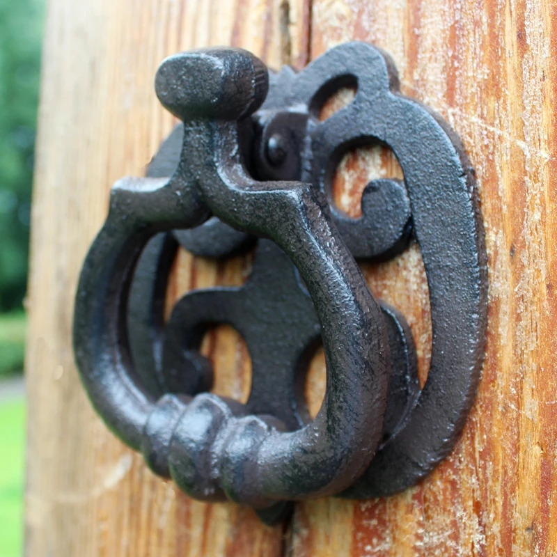 Vintage Black Cast Iron Door Knocking Handle Heavy For Home Garden Entrance Gate Decoration Traditional Hand Crated Pull Gifts