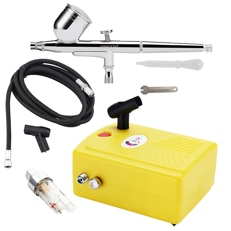 OPHIR ชุด Airbrush คอมเพรสเซอร์สำหรับเค้กตกแต่งศิลปะหัตถกรรม Hobby Paint Airbrush เค้ก Decorating_AC034 + AC004A + AC011