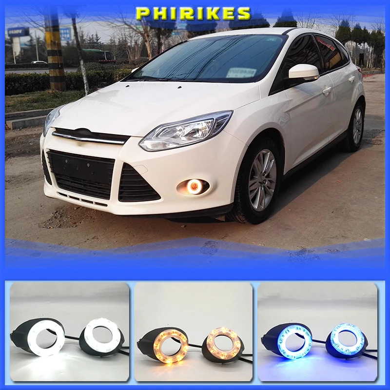 

For Ford Focus 3 MK3 2012~2015 Daytime Running Light for Focus DRL LED Fog Lamp Cover With Yellow Turning Signal Functions