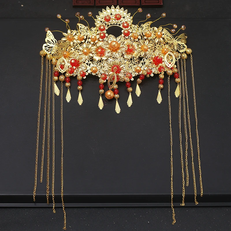 Couronne Xiuhe Phoenix avec pompon, costume de prairie, accessoires pour cheveux, robe de mariée, vêtements de toast