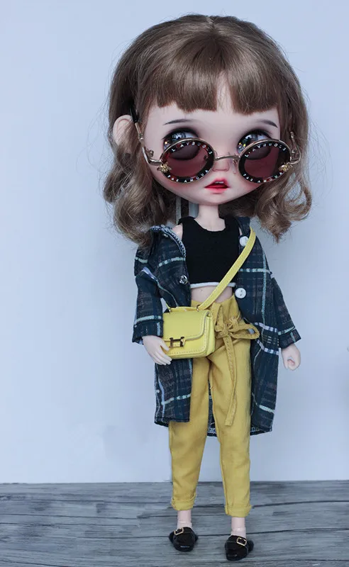 Blythes OB24 1/6 size doll clothes casual loose version of shirt check cardigan hoodie jacket doll accessories