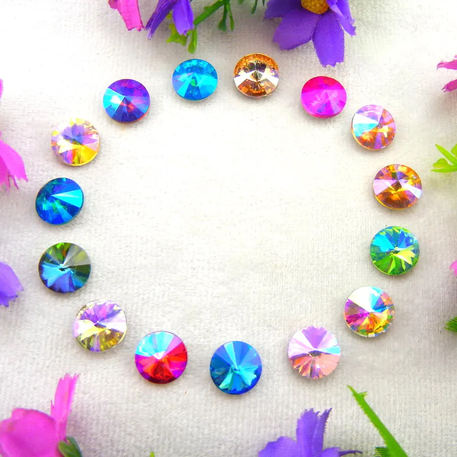 AB Farben 6mm 8mm 10mm 12mm 14mm 16mm 18mm Rivoli Runde Glas-Kristall Aufklebe-Strassperlen Zubehör DIY Verzierung – Detail 3